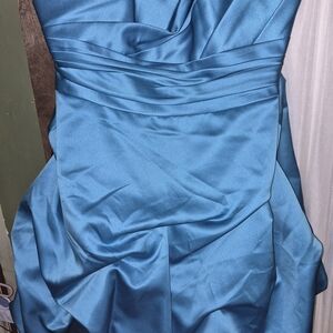 David's Bridal Teal Satin Prom Dress